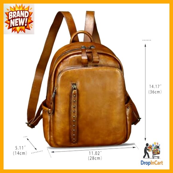 Genuine Leather Backpack Vintage Western Daypack College Bag Rivet Details main image 6